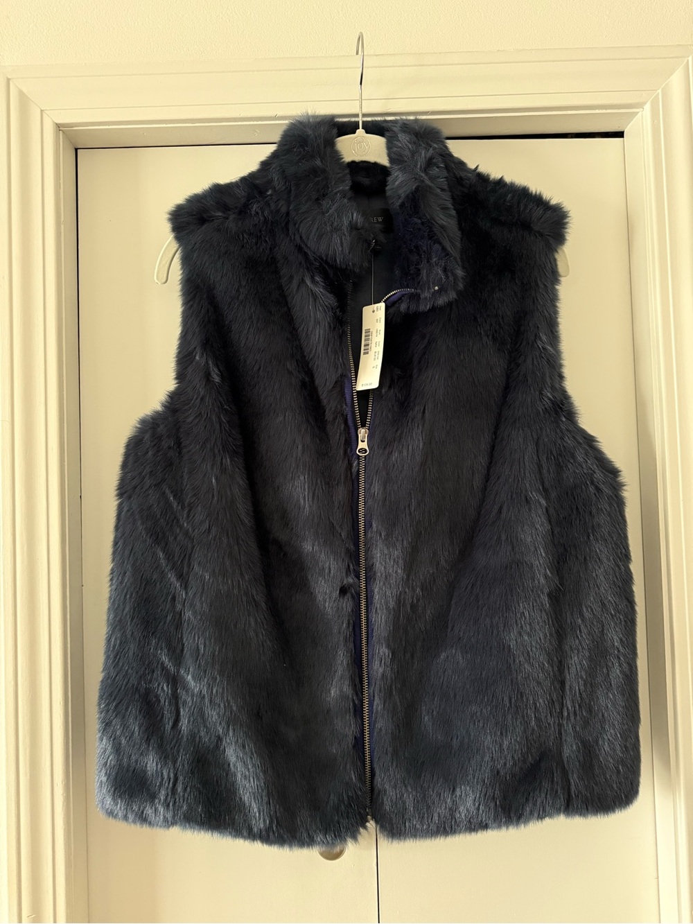 J. Crew Navy Faux Fur Zip-Front Vest